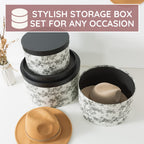 Soul & Lane Floral Hat Round Boxes With Lids - Set Of 3: Nesting Cardboard Hat Storage, Large Black Print Hat Cases, Round Decor