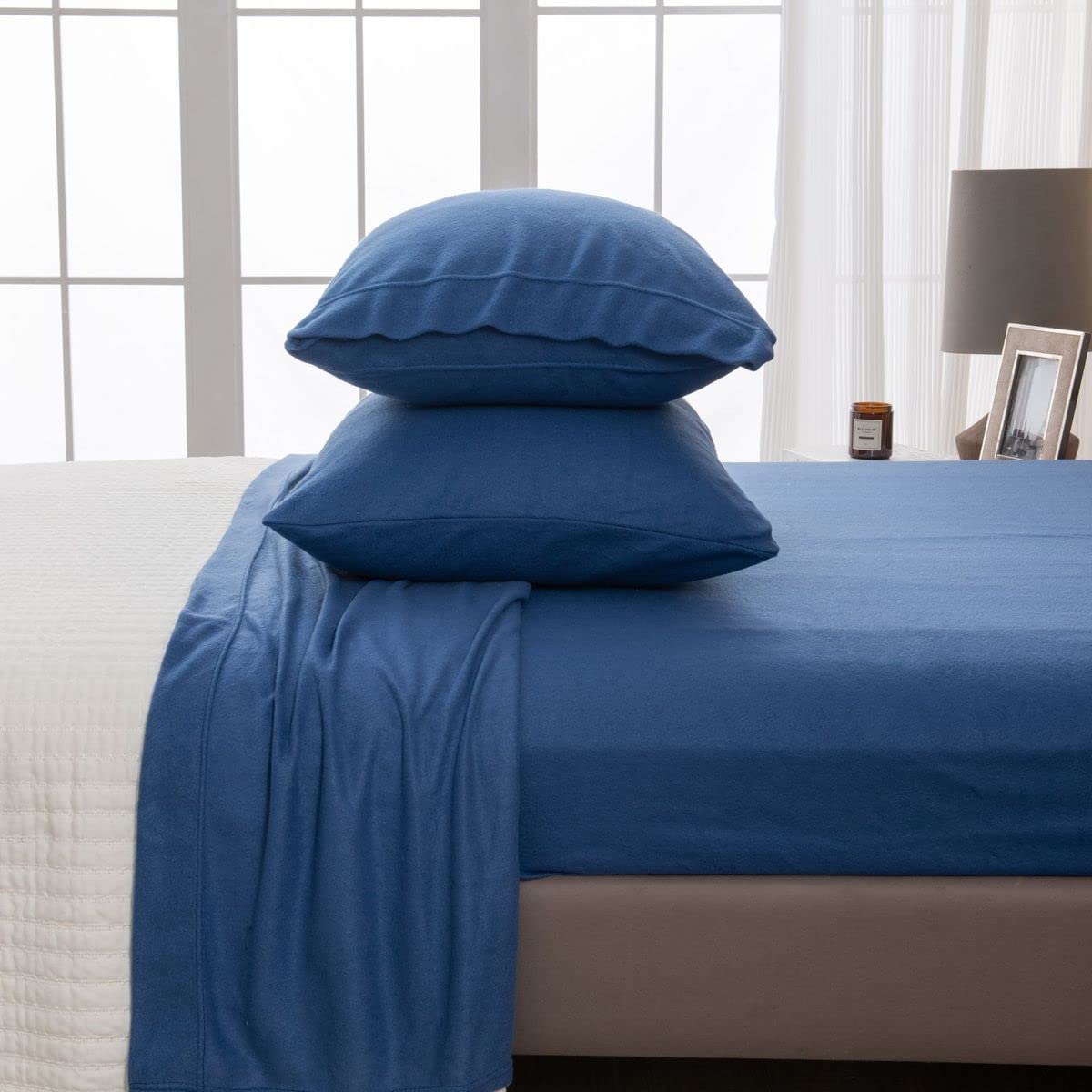 Great Bay Home Super Soft King Navy Micro Fleece Sheet Set | Cozy, Warm, Durable, Breathable, And Fluffy Bed Sheets | Microfleec
