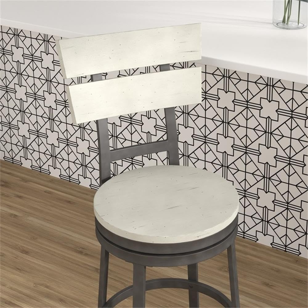 American Woodcrafters Colson Distressed White Metal Swivel Counter Barstool