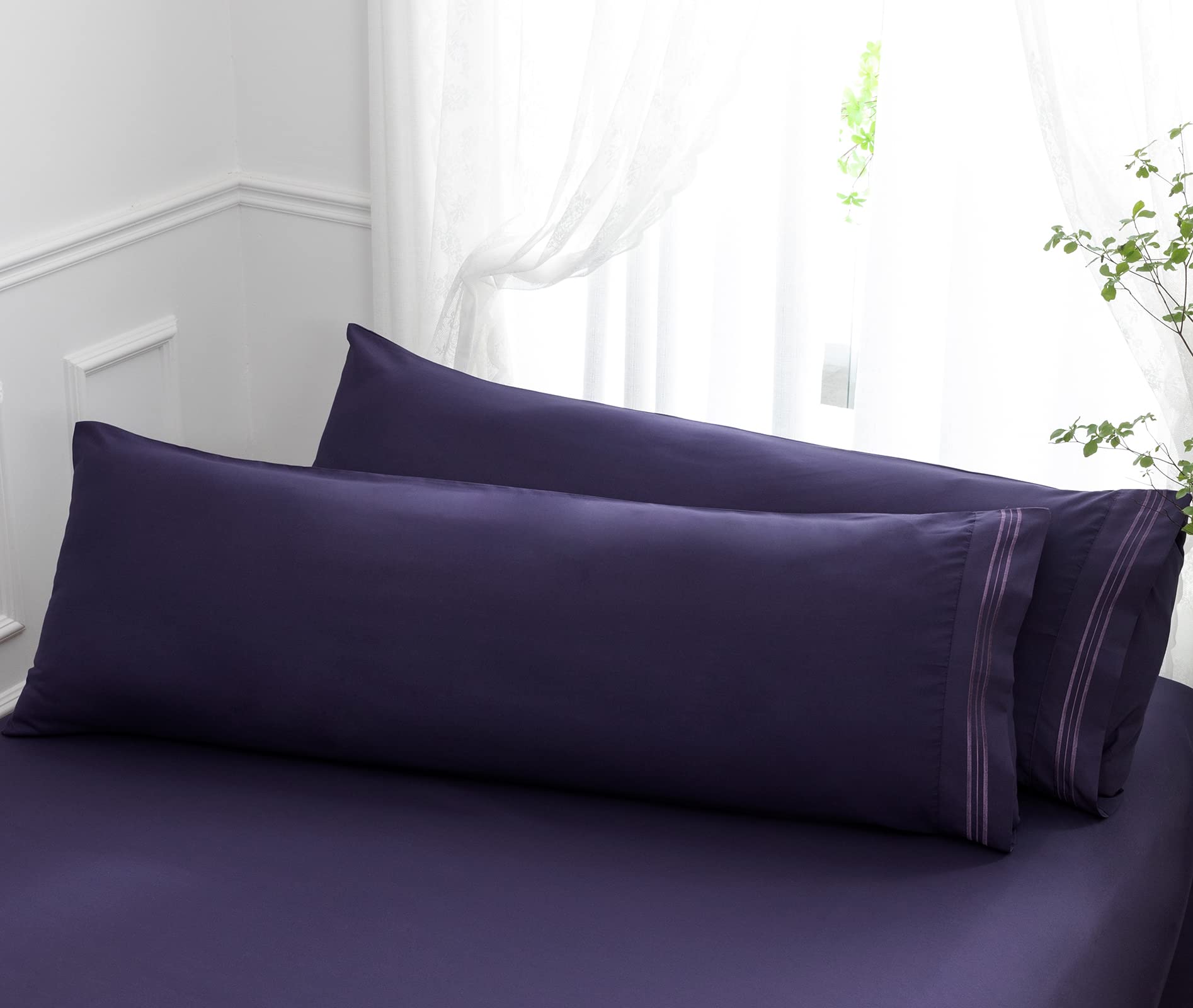 Aormenzy Microfiber Pillow Cases - Body Size Set Of 2-1800 Thread Count Ultra Soft Purple Pillowcases - Wrinkle Resistant Pillow