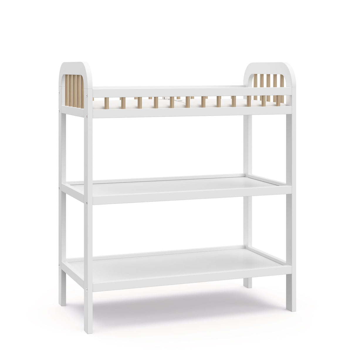 Storkcraft Pasadena Changing Table with Water-Resistant Changing Pad (White with Driftwood) - GREENGUARD Gold Certified, Include