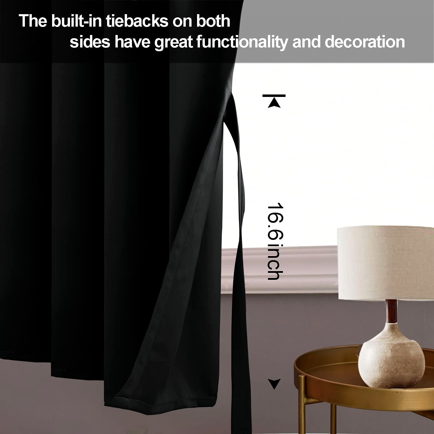 Jiuzhen Black Blackout Curtains With Tiebacks - Thermal Insulated, Light Blocking And Noise Reducing Grommet Curtains For Bedroom And Living Room, Set Of 2 Window Curtain Panels, 34 X 24 Inch Length