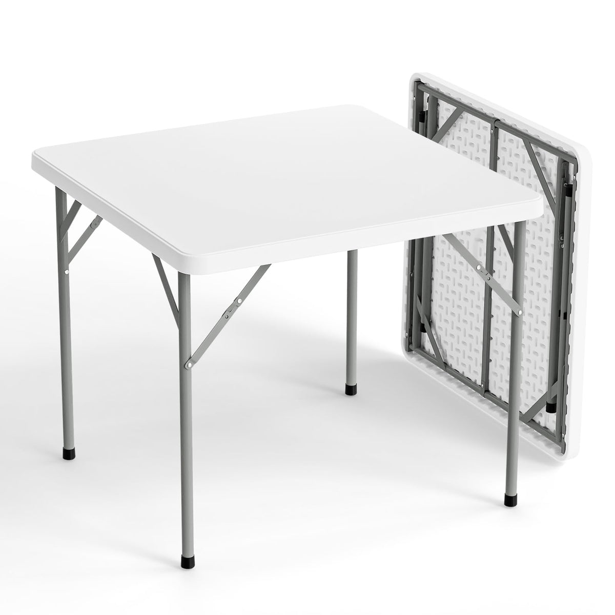 VINGLI White Card Square Table, 34 inch Foldable Legs Full Table Top, Easy to Set up and Store, Folding Portable for Game Puzzle