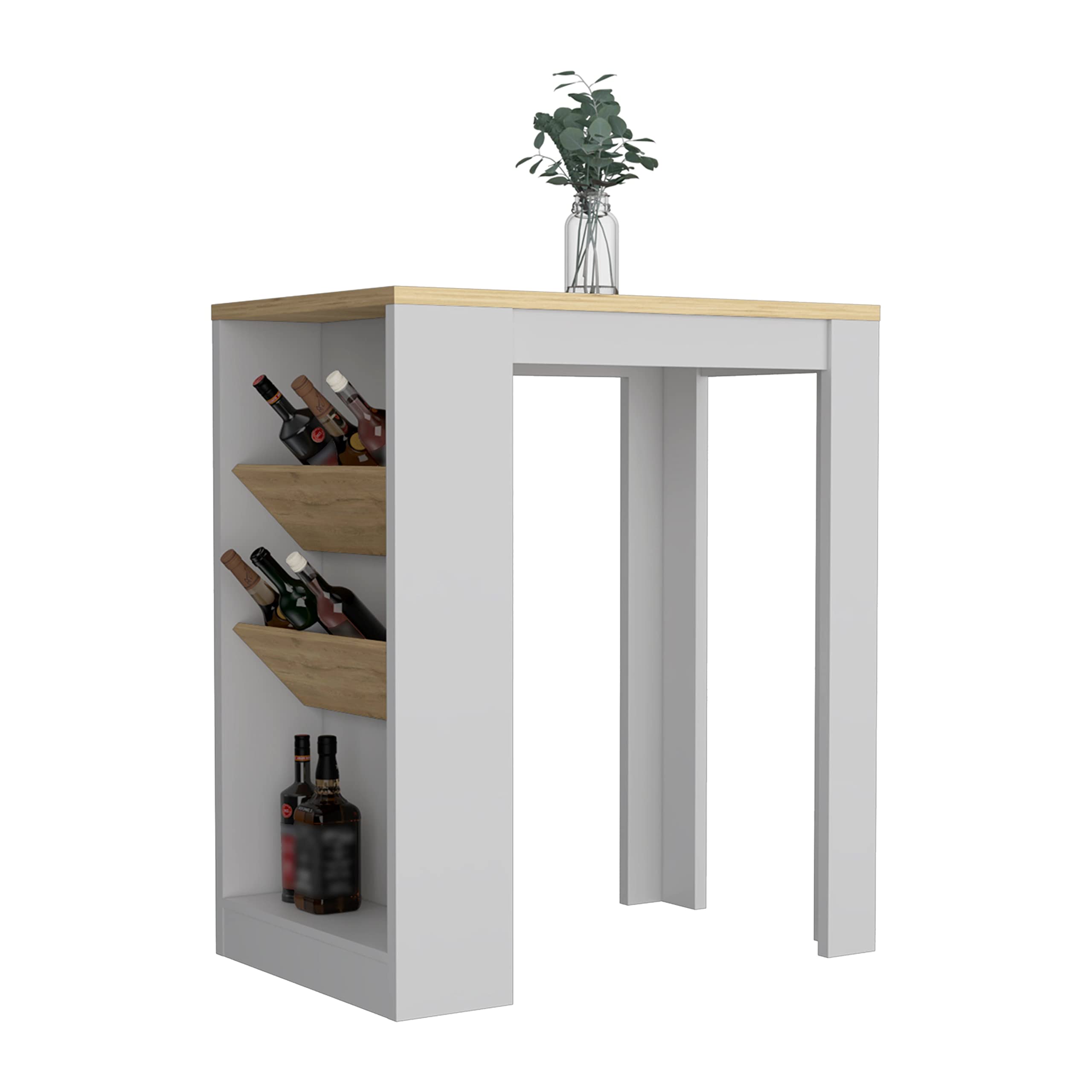 DEPOT E-SHOP Kitchen Island 41" H, 2 Bottle Organizer and Shelf, White/Macadamia