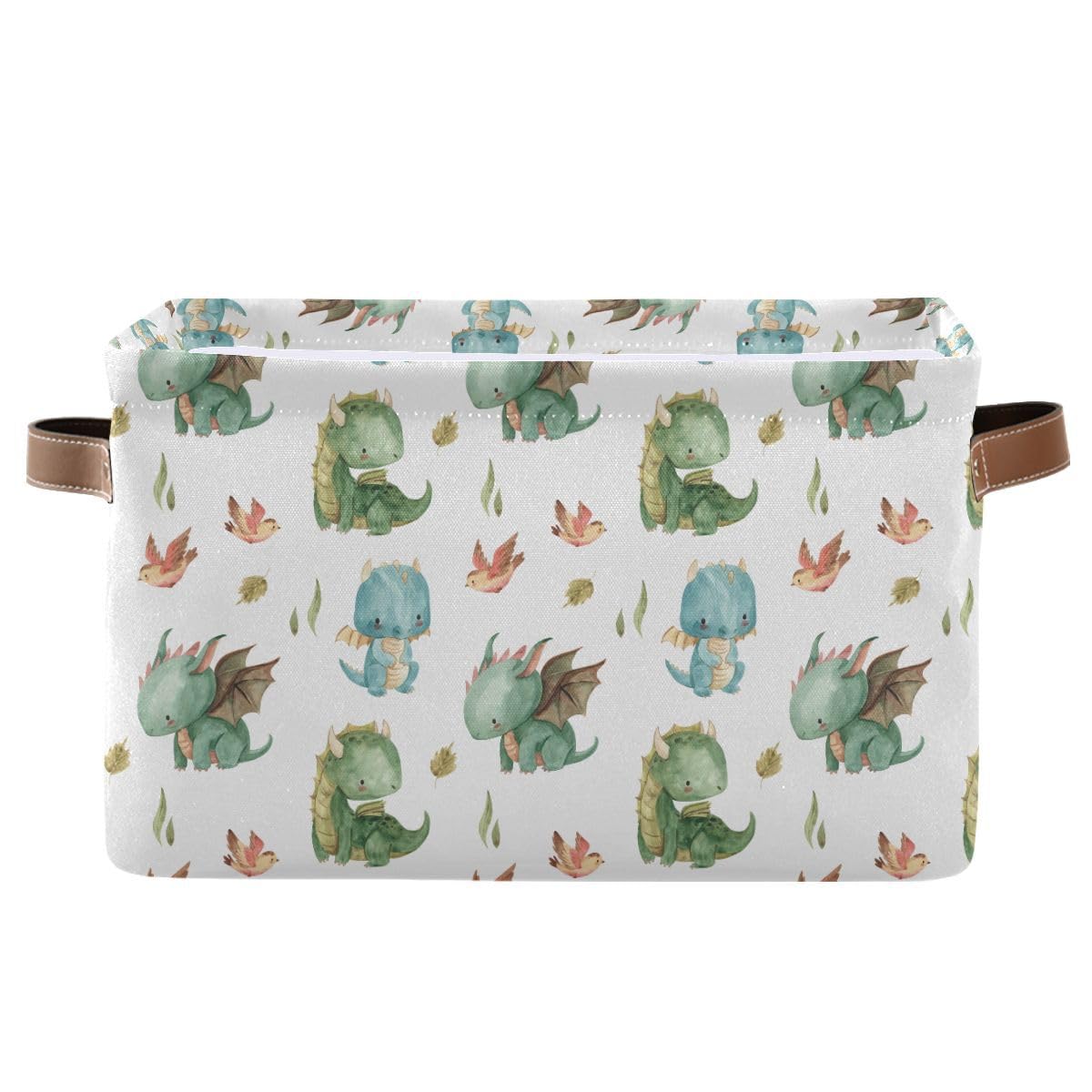 xigua Cute Dragon Storage Basket Collapsible Storage Bins Waterproof Canvas Storage Basket with Leather Handles for Home Closets