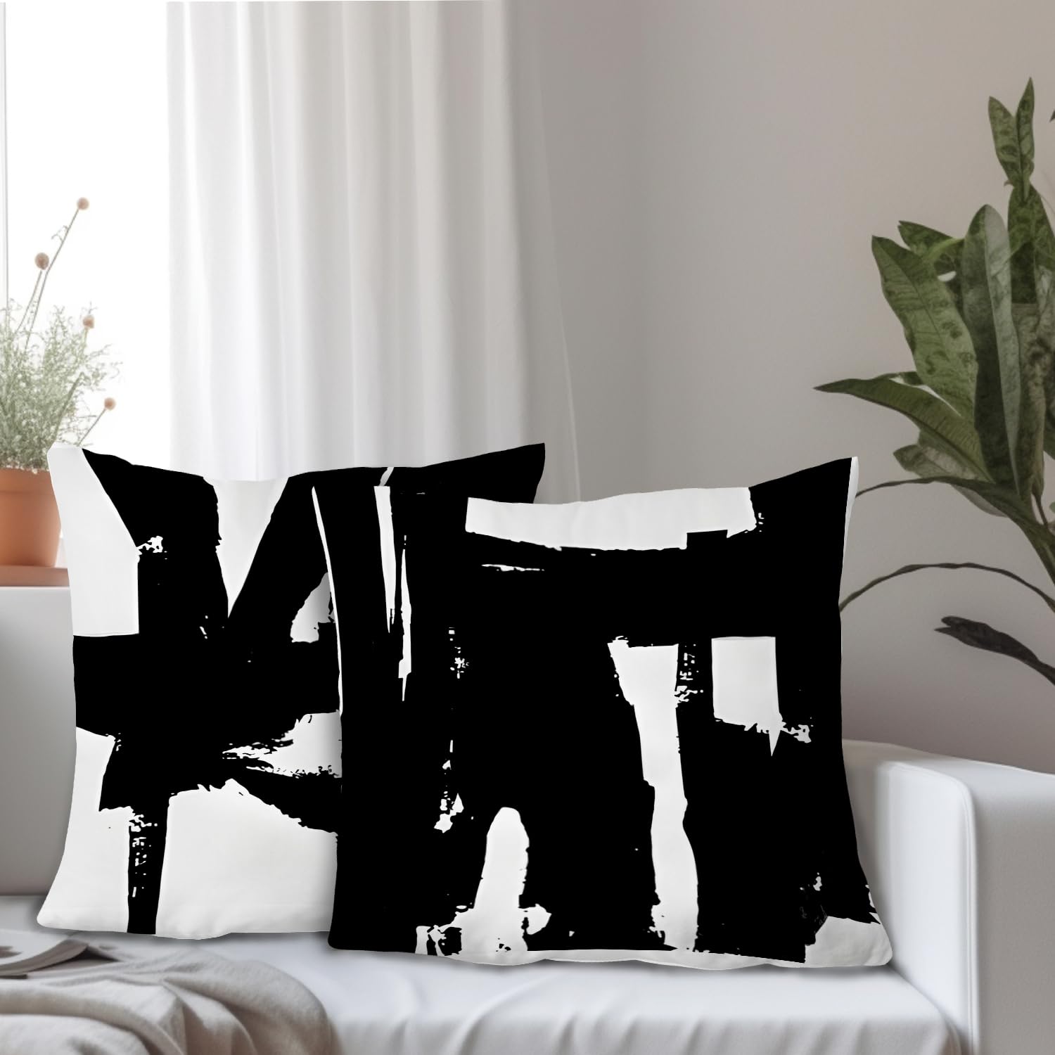 Supwhd Black And White Pillow Covers, Black And White Pillows Cover 24X24, Black And White Throw Pillows Cover Set Of 2, Black A