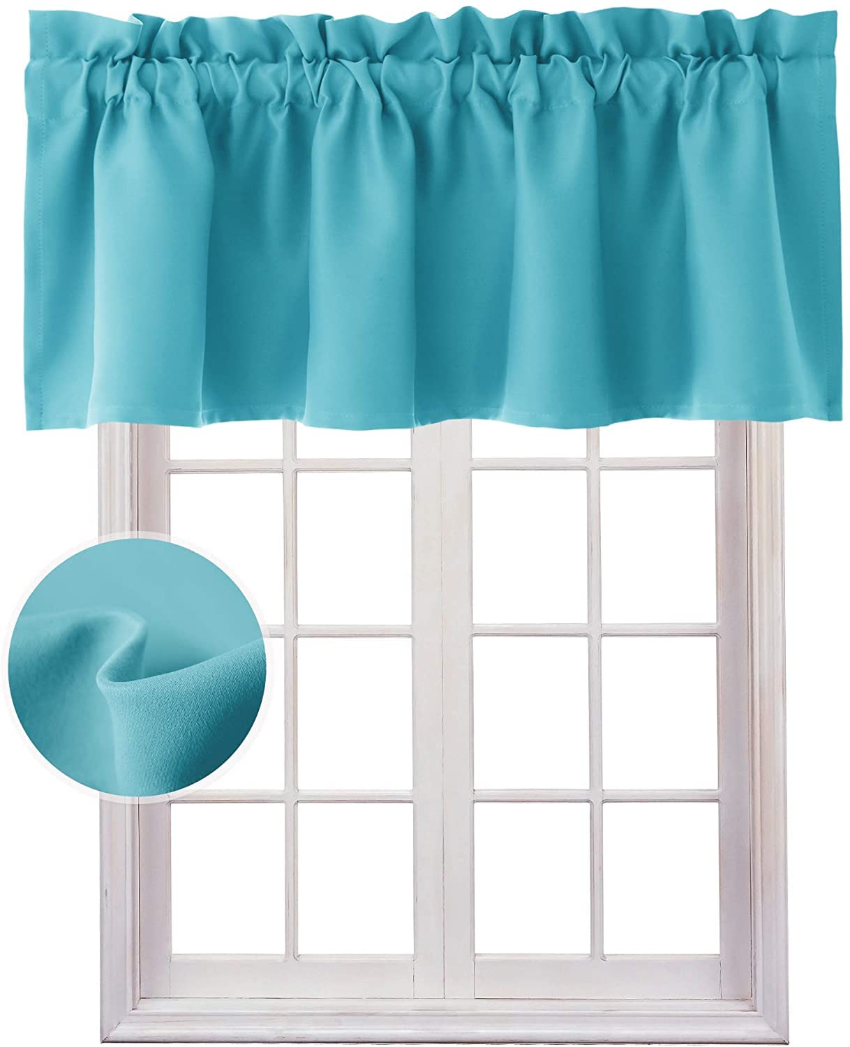Hiasan Blackout Valance Curtains For Kitchen Solid Room Darkening Rod Pocket Valances For Windows, 52 X 18 Inches Length, Turquoise, 1 Panel