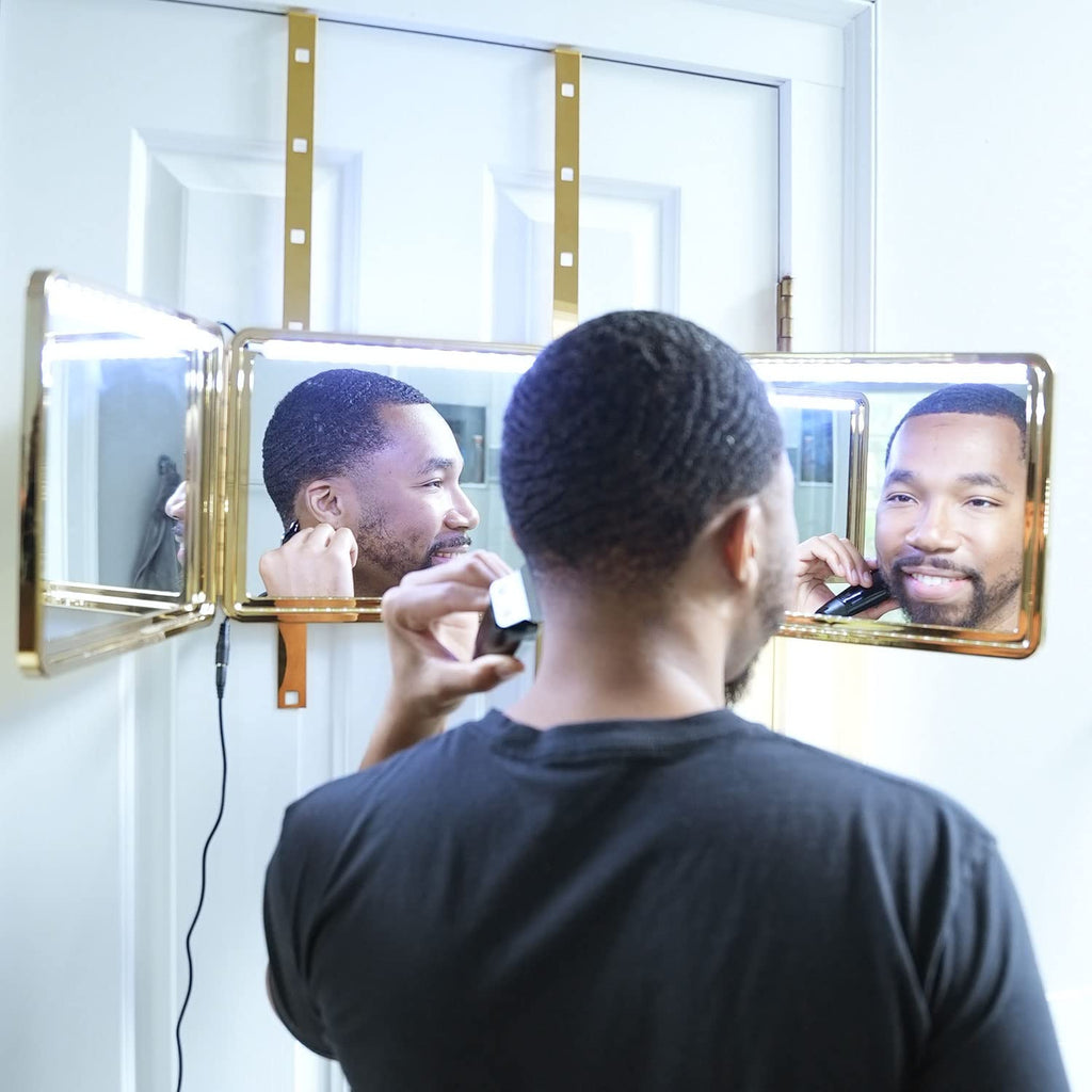 Self-Cut System King's Gold Three Way Mirror with LED Lights