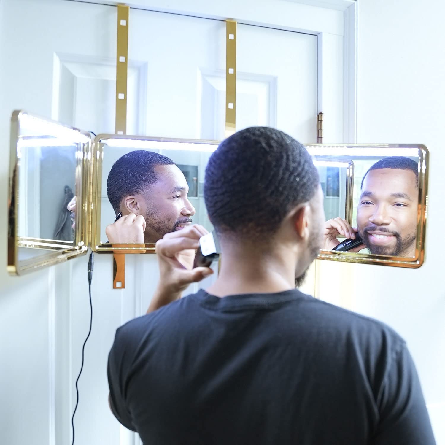 Self-Cut System King's Gold Three Way Mirror with LED Lights