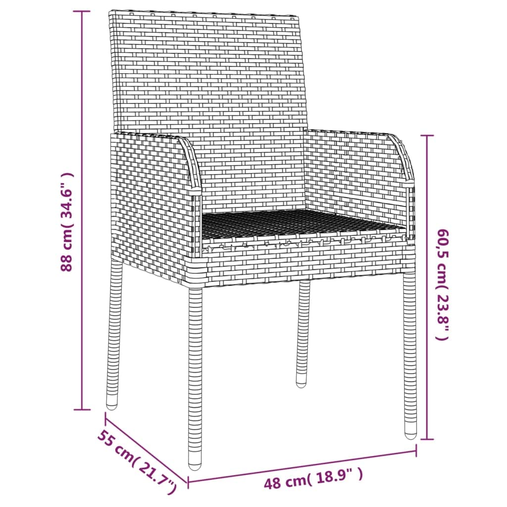 vidaXL 3-Piece Outdoor Patio Dining Set - Weather-Resistant Poly Rattan Garden Furniture Set with Cushions - Black and Gray