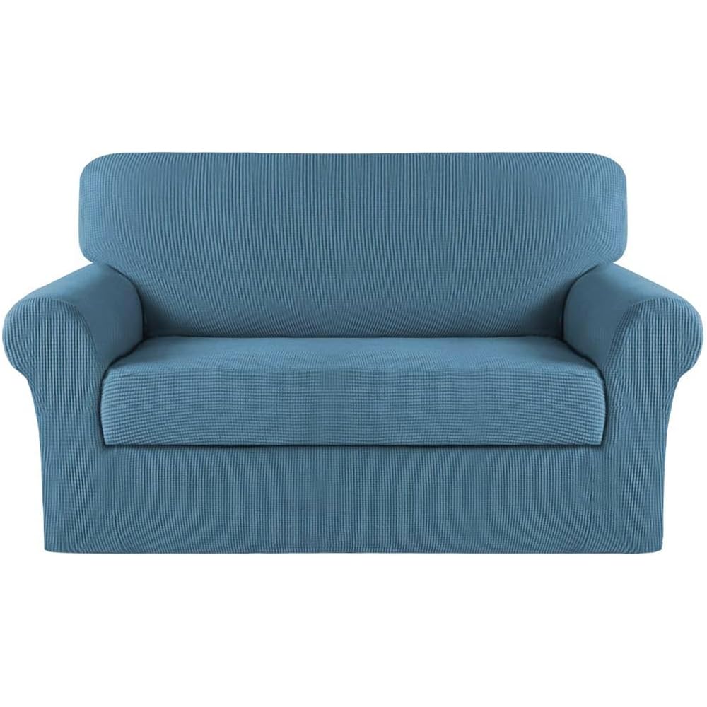 Turquoize Stretch Sofa Slipcover 2 Pieces Sofa Cover Couch Cover For 3 Cushion Couch Washable Furniture Protector Covers With Elastic Bottom Feature Thick Jacquard Fabric (Sofa, Dusty Blue)