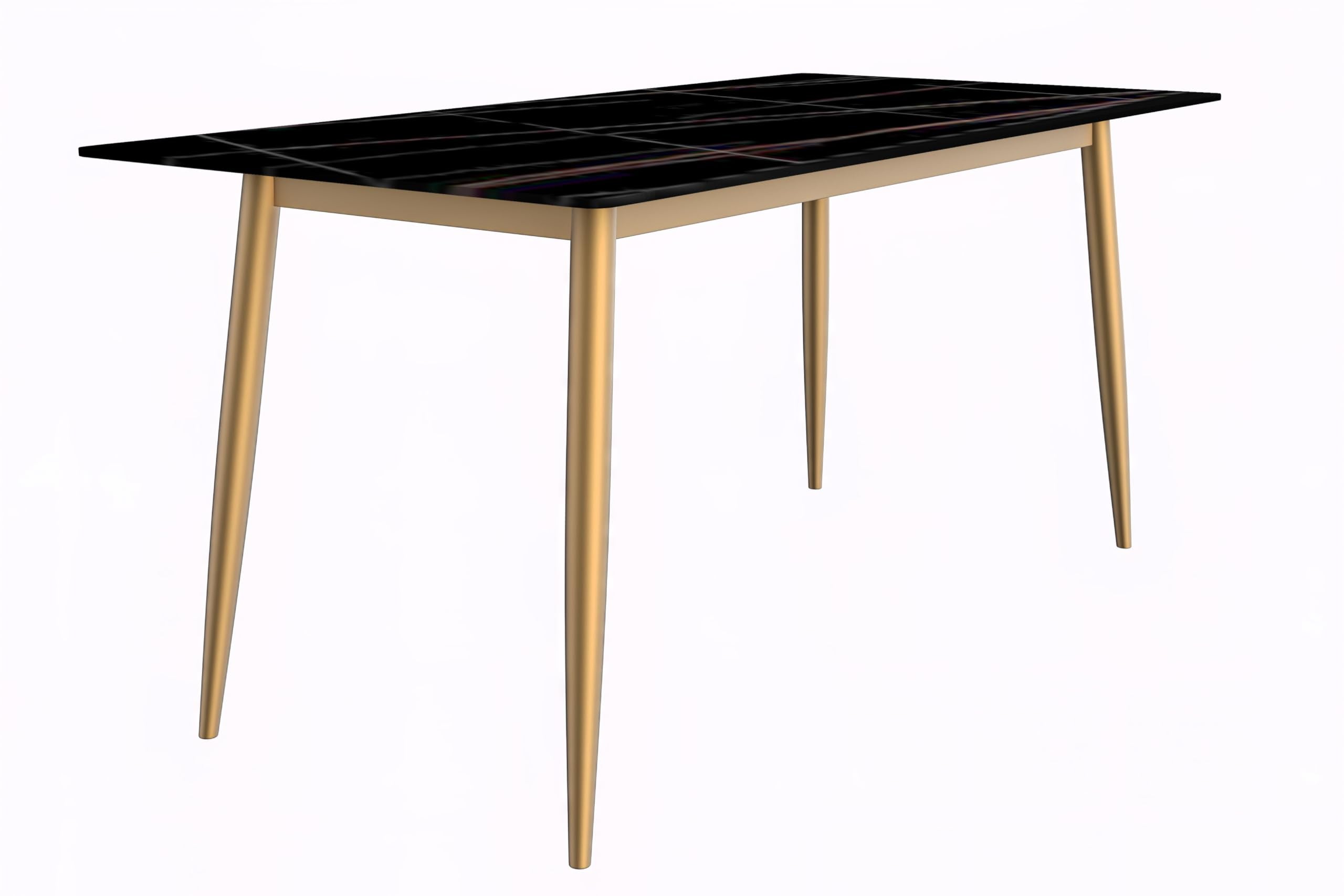 Modern Dining Table Brushed Gold Base, With 71 White Grey Sintered Stone Top