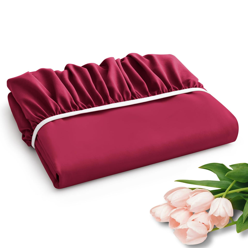 Horbaunal Extra Deep Pocket Full Fitted Sheet Only - Fits Up To 24 Inch Mattress - Luxury 1800 Thread Count - Microfiber Burgund
