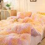Sucses Plush Shaggy Duvet Cover Set For Girls, 3 Pcs Fluffy Full Size Bedding Sets, Faux Fur Tie Dye Teen Girl Bed Set, Colorful