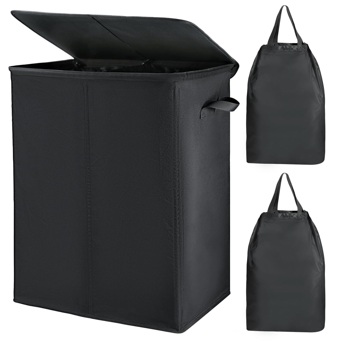 Voova 154L Double Laundry Hamper with Lid and 2 Removable Bags, Black