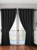 Home Sizzler 1 Piece 100% Blackout Eyelet Polyester Long Door Curtain, 9Ft, Black