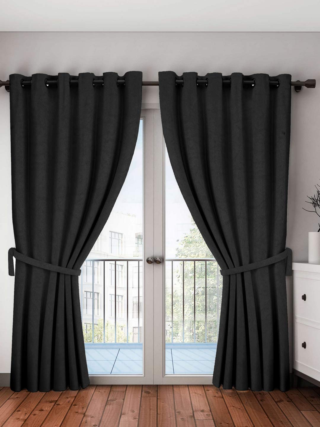 Home Sizzler 1 Piece 100% Blackout Eyelet Polyester Long Door Curtain, 9Ft, Black