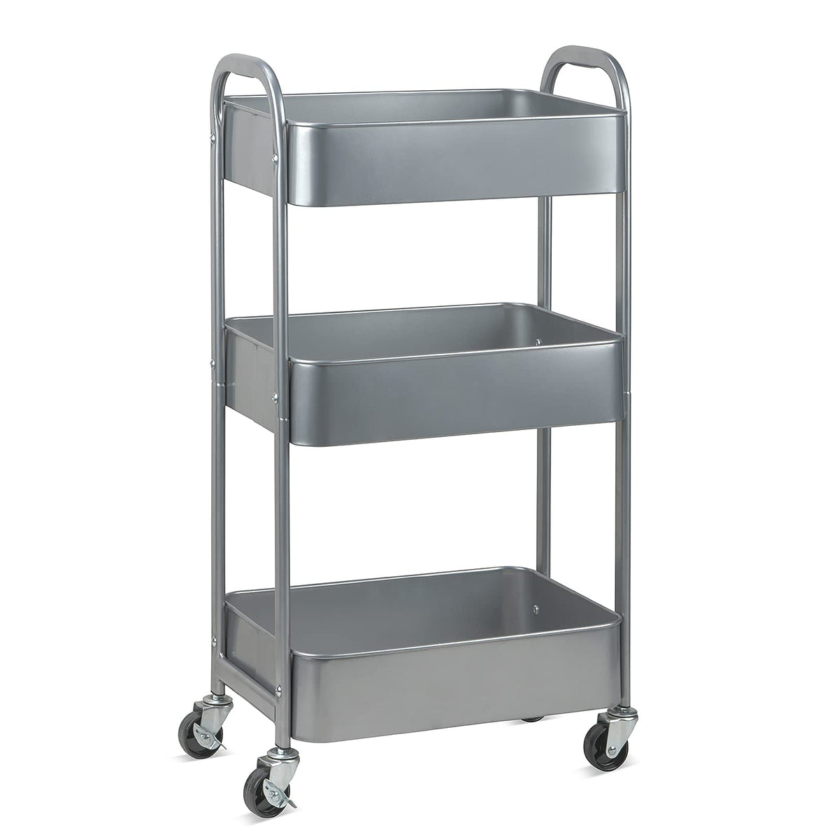 MAX Houser 3-Tier Kitchen Cart Multifunctional Rolling Utility Cart with Lockable Wheels, Storage Craft Art Cart Trolley Organiz