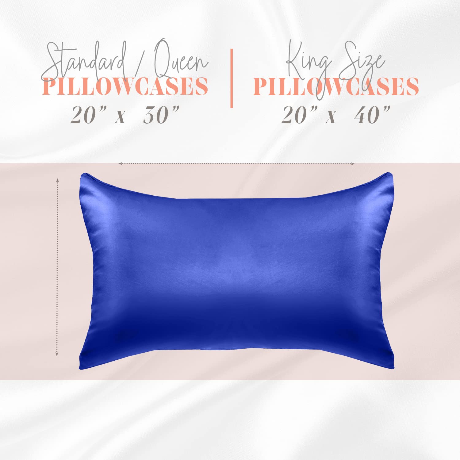 Elegant Comfort Silky And Luxurious 2-Piece Satin Pillowcase Set For Healthier Skin And Hair, Hidden Zipper Closure And Beautifully Packaged, Satin Pillowcase Set, Standard/Queen, Royal Blue