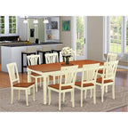 East West Furniture DOAV9-WHI-W 9 Piece Dining Table Set Includes a Rectangle Dining Room Table with Butterfly Leaf and 8 Wooden Seat Chairs, 42x78 Inch, Buttermilk & Cherry