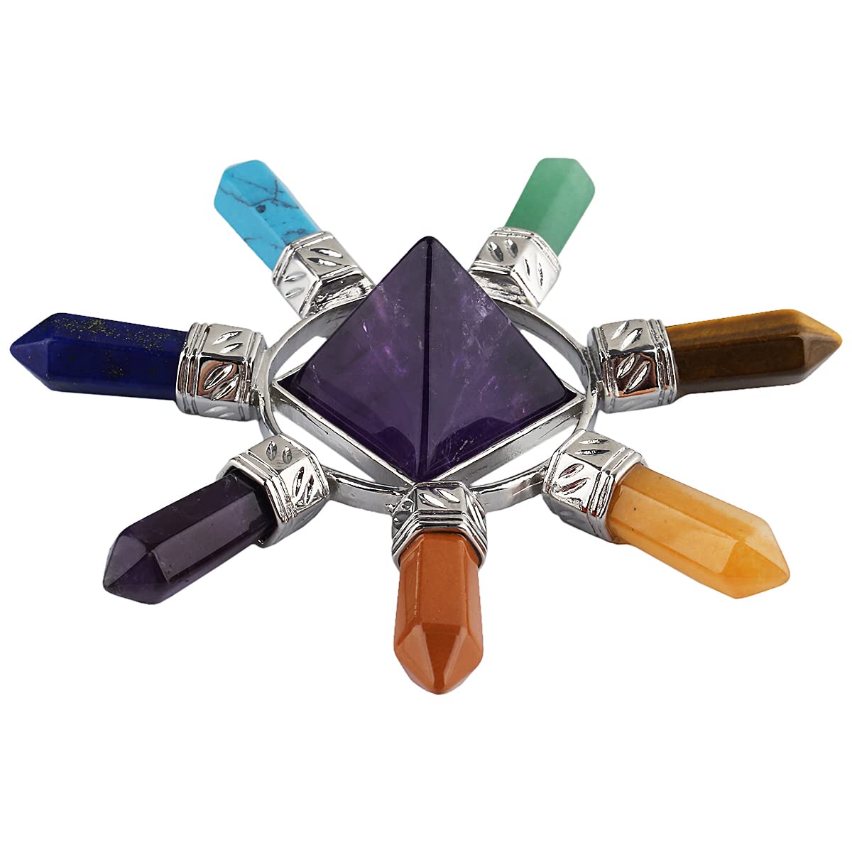 Rockcloud Pyramid & 7 Chakra Points Energy Generator,Reiki Healing Crystal Stone,Amethyst