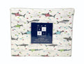 Max Studio Kids 3 Piece Kids Twin Sheet Set Cute Great White Sharks With Striped Shirts