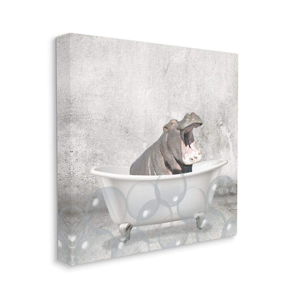Stupell Industries Baby Hippo Bath Time Cute Animal Design Canvas Wall Art, 17x17, Gray