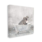 Stupell Industries Baby Hippo Bath Time Cute Animal Design Canvas Wall Art, 17x17, Gray