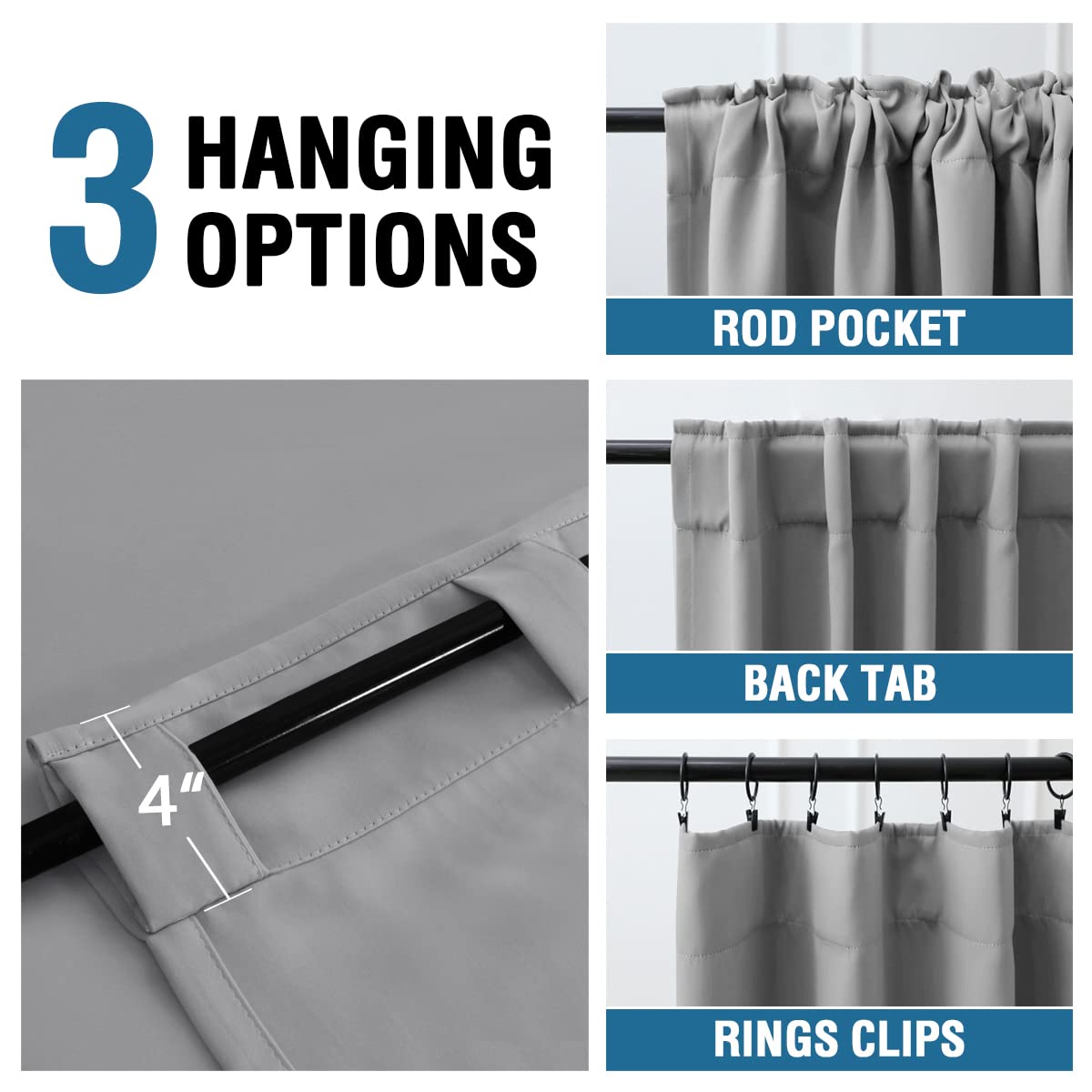 H.Versailtex Blackout Curtains Thermal Insulated Window Treatment Panels Room Darkening Blackout Drapes For Living Room Back Tab/Rod Pocket Bedroom Draperies (2 Panels, Grey, 42 X 54 Inch)