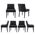 Colamy Modern Dining Chairs Set Of 6, Upholstered Corduroy Accent Side Leisure Chairs With Mid Back And Wood Legs For Living Room/Dining Room-Black