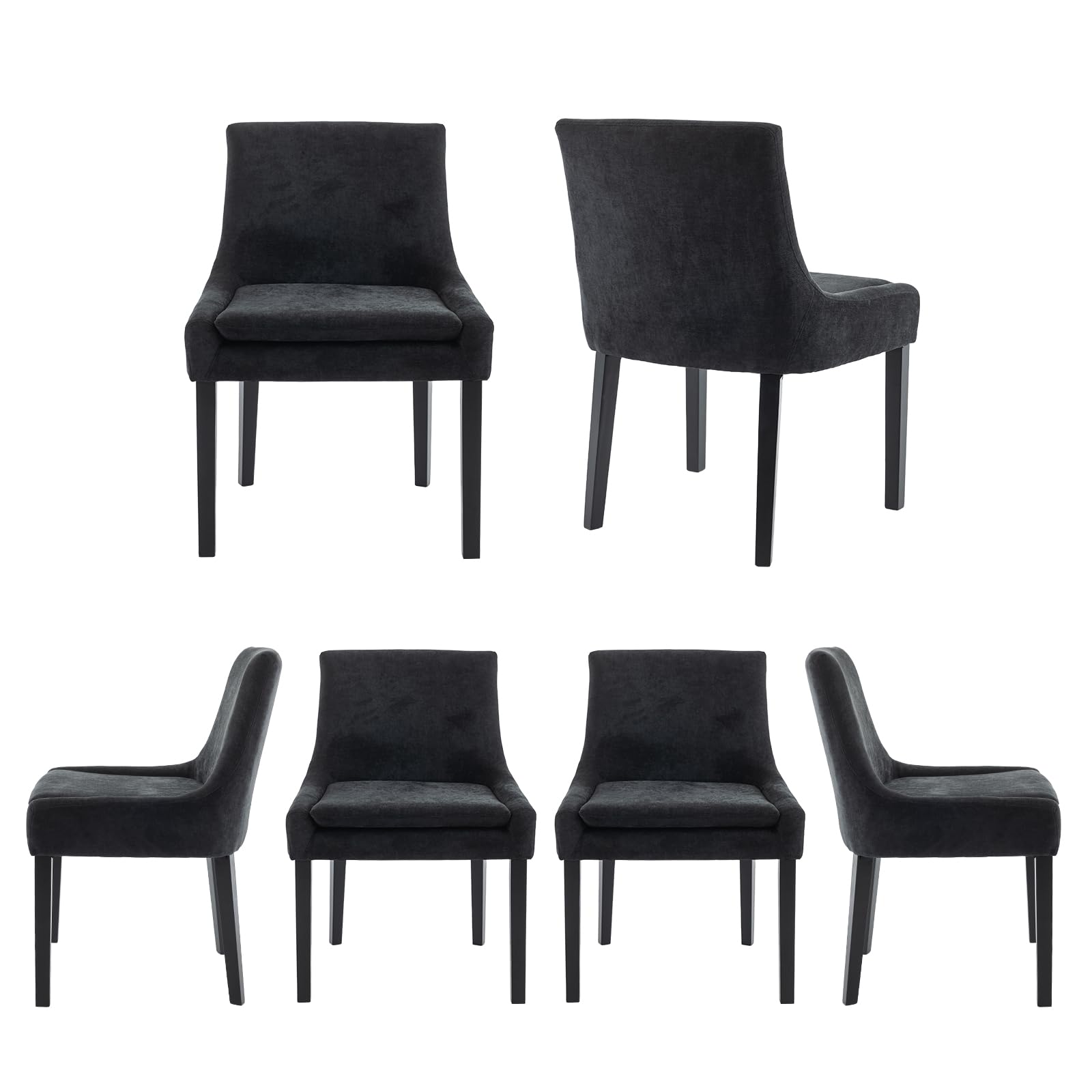 Colamy Modern Dining Chairs Set Of 6, Upholstered Corduroy Accent Side Leisure Chairs With Mid Back And Wood Legs For Living Room/Dining Room-Black
