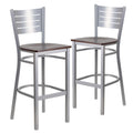 2 Pk. Silver Slat Back Metal Restaurant Barstool - Walnut Wood Seat