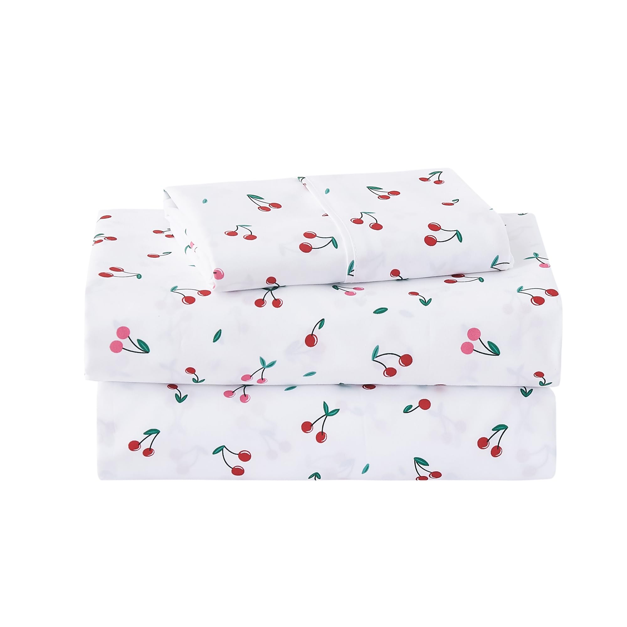 lasoftan Kids Sheet Set Twin Size, Twin Sheet Set with Little Cherry Pattern,Breathable Silky Soft Microfiber Kids Fitted Sheet
