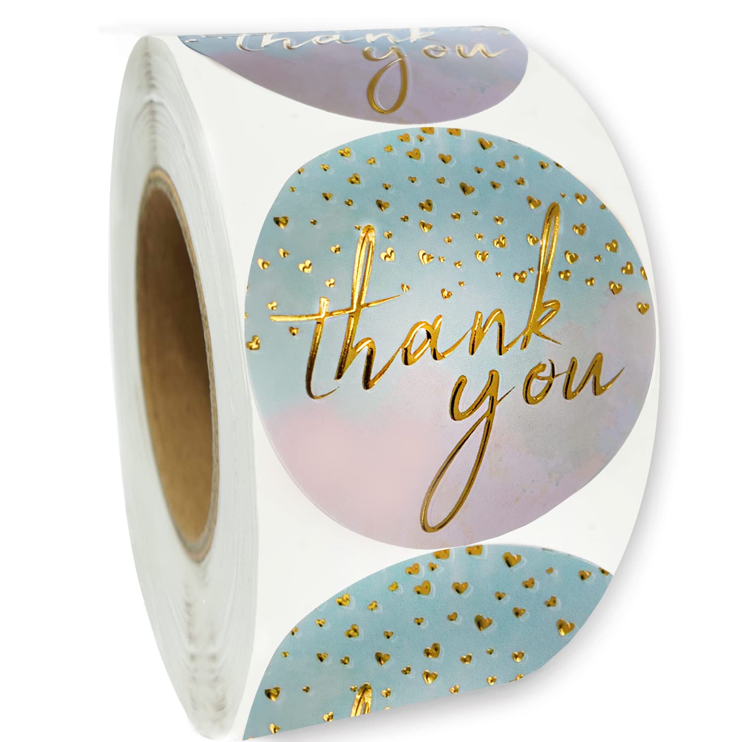 Thank You Stickers - Thank You Stickers Small Business - Teal Watercolor Background With Gold Foil Accents - 1.5' Round - 400 L