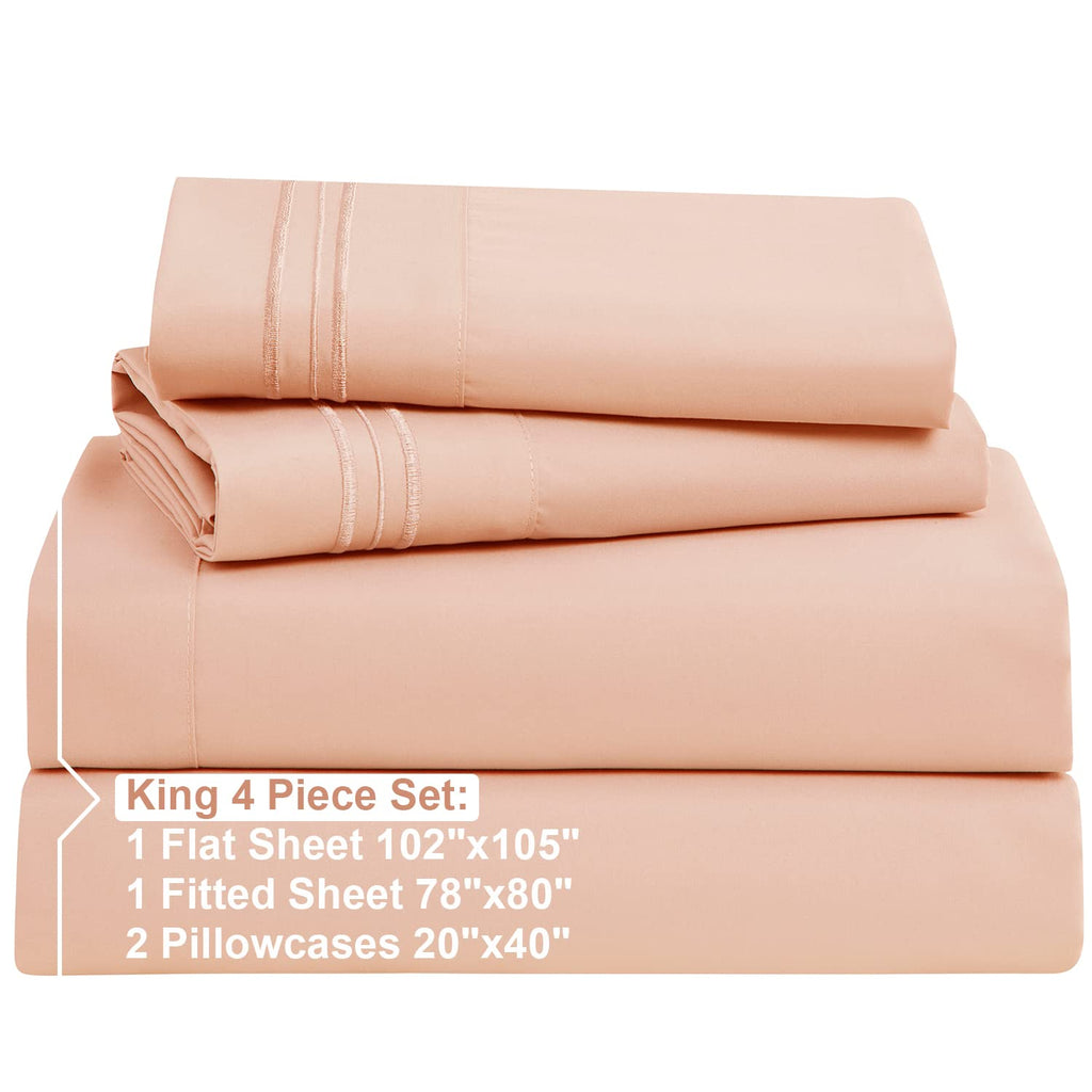 Nestl King Size Sheets Set - 4 Piece King Sheets, Deep Pocket, Hotel Luxury, Extra Soft, Breathable And Cooling, Peach King Bed Sheets