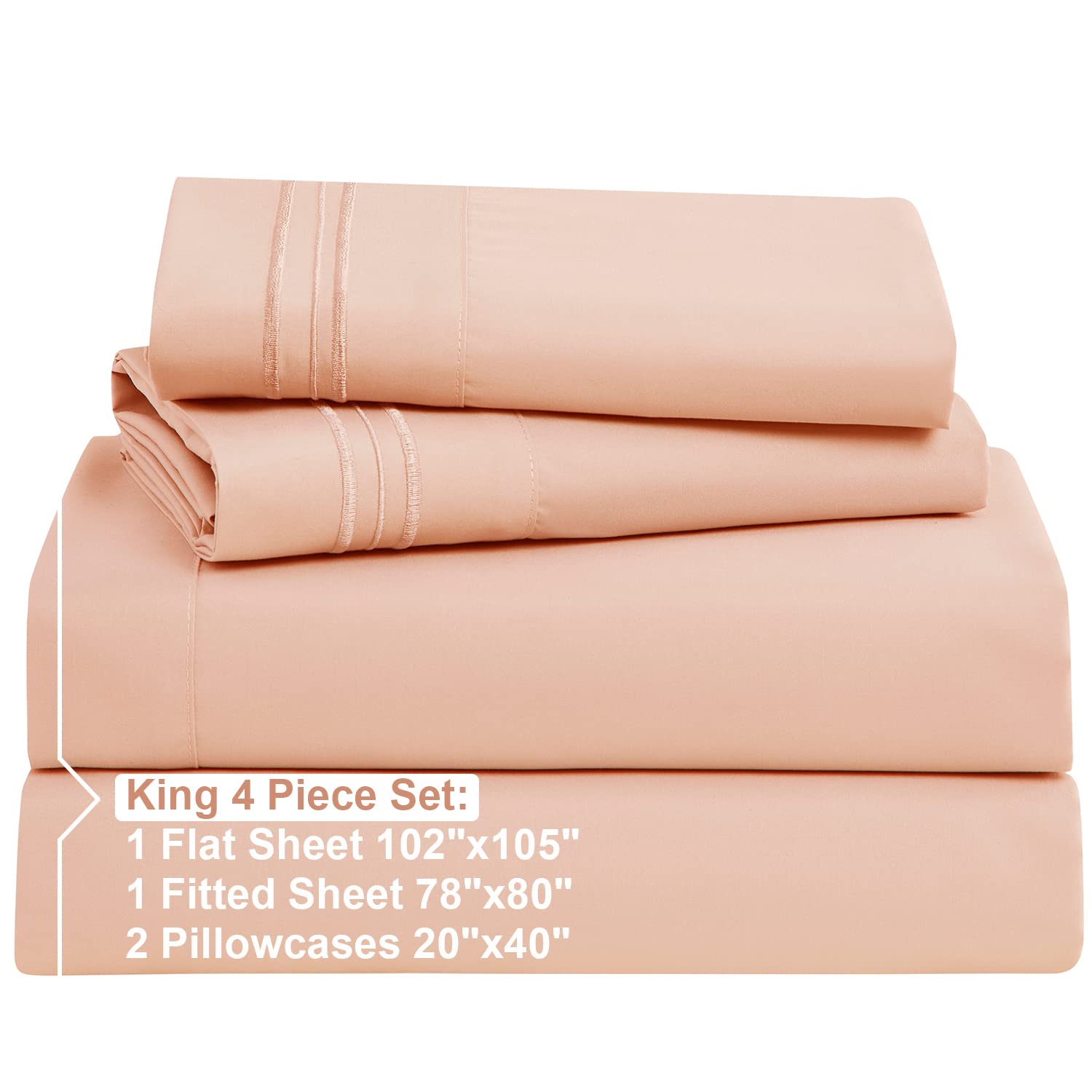 Nestl King Size Sheets Set - 4 Piece King Sheets, Deep Pocket, Hotel Luxury, Extra Soft, Breathable And Cooling, Peach King Bed Sheets