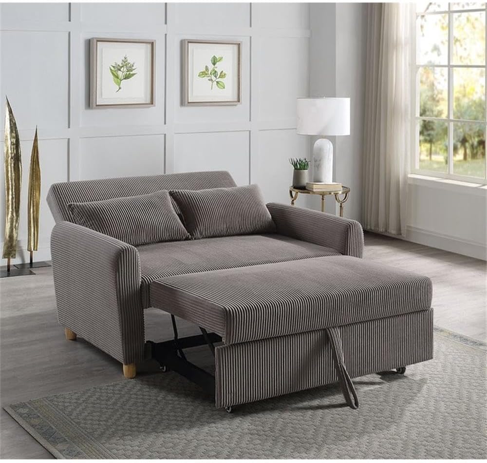 Justine 54W Brown Corduroy Convertible Sleeper Loveseat