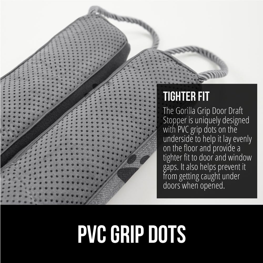 Gorilla Grip Heavy Duty Door Draft Stopper, Blocks Hot Cold Air Wind Noise For Gaps Up To 3?Under Doors, All Season Bottom Drafter Blocker, Easy Install Stoppers, Home Essentials, 32?Black Gray Paw