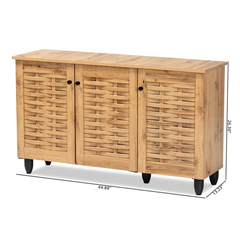 Baxton Studio Winda Modern and Contemporary Oak Brown Finished Wood 3-Door Shoe Cabinet