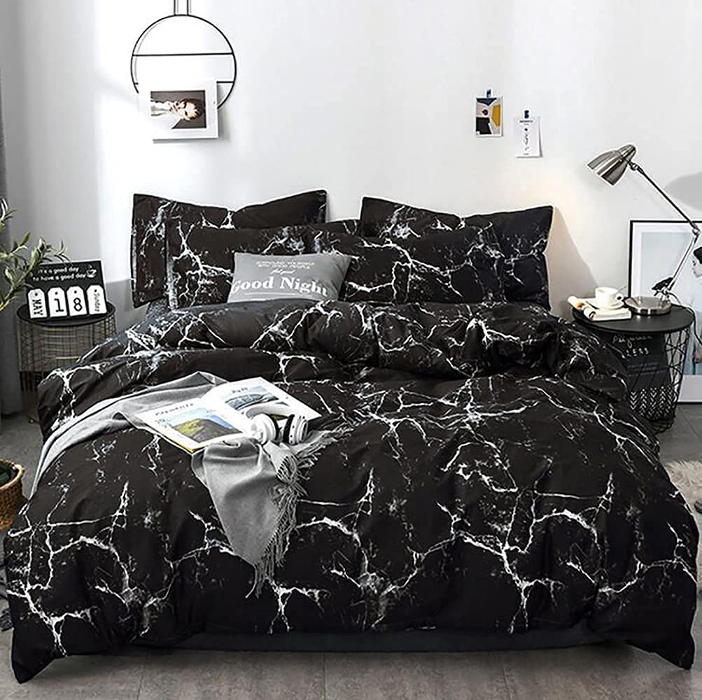 Karever Black Comforter Set Boys Black Marble Bedding Set Twin Men Black Marble Blanket Lightweight Soft Teen Boy Girls Black Ma
