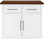 Crosley Furniture Bartlett Kitchen Island with Wood Top, White/Walnut