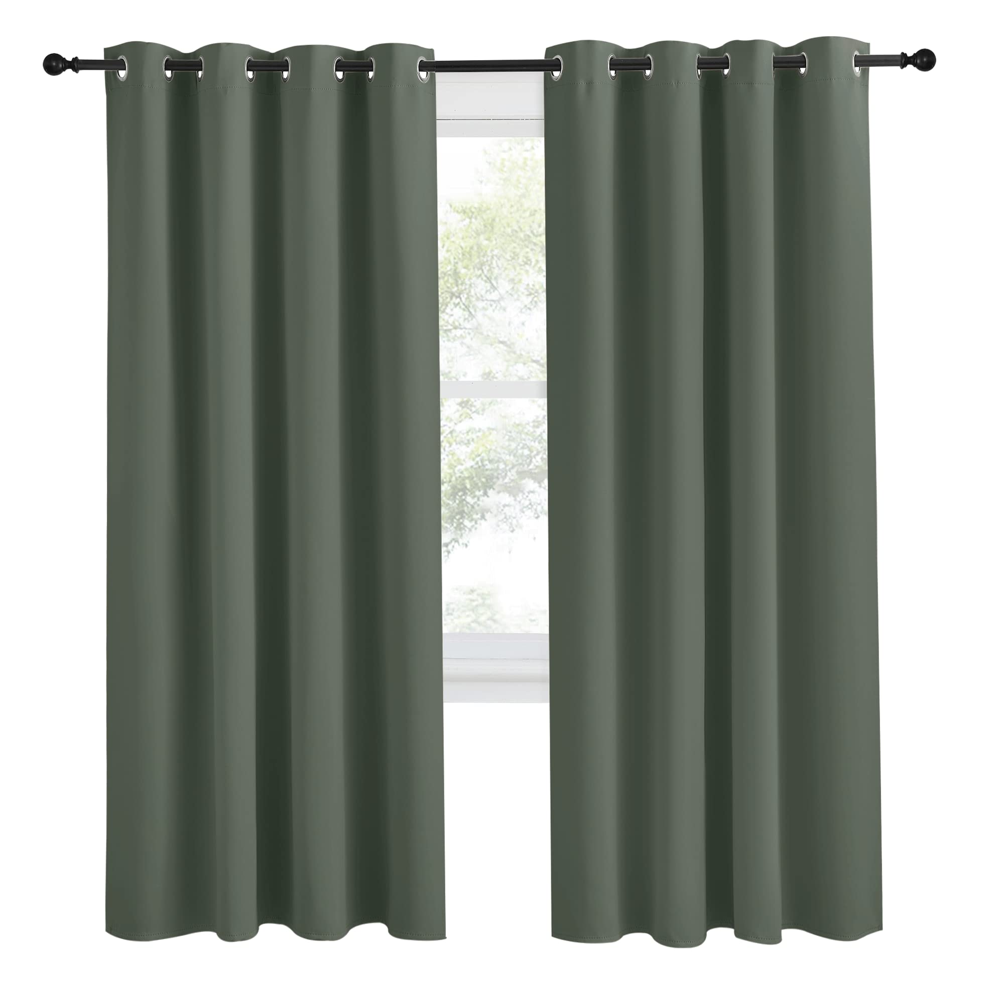 Nicetown Blackout Curtain For Living Room 78 Inch Long, 1 Panel, Dark Mallard, W55 X L78, Grommet Thermal Insulated Room Darkening Sound Proof Curtain For Bedroom/Kids Room