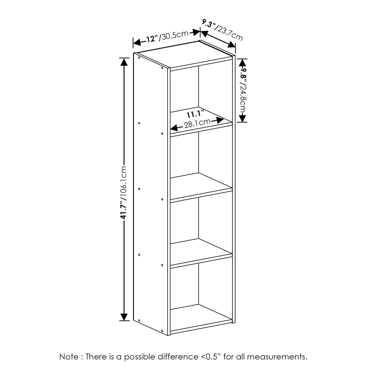 Furinno Luder Bookcase / Book / Storage, 4-Tier Cube, French Oak