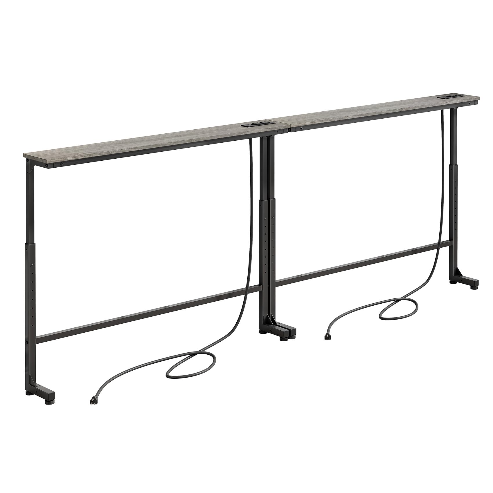 Kitstorack 2-Pack Gray Long Sofa Table Behind Couch, Adjustable Height (25-33) & 2 Power Outlets, Narrow Console Table, 5.9 D x 