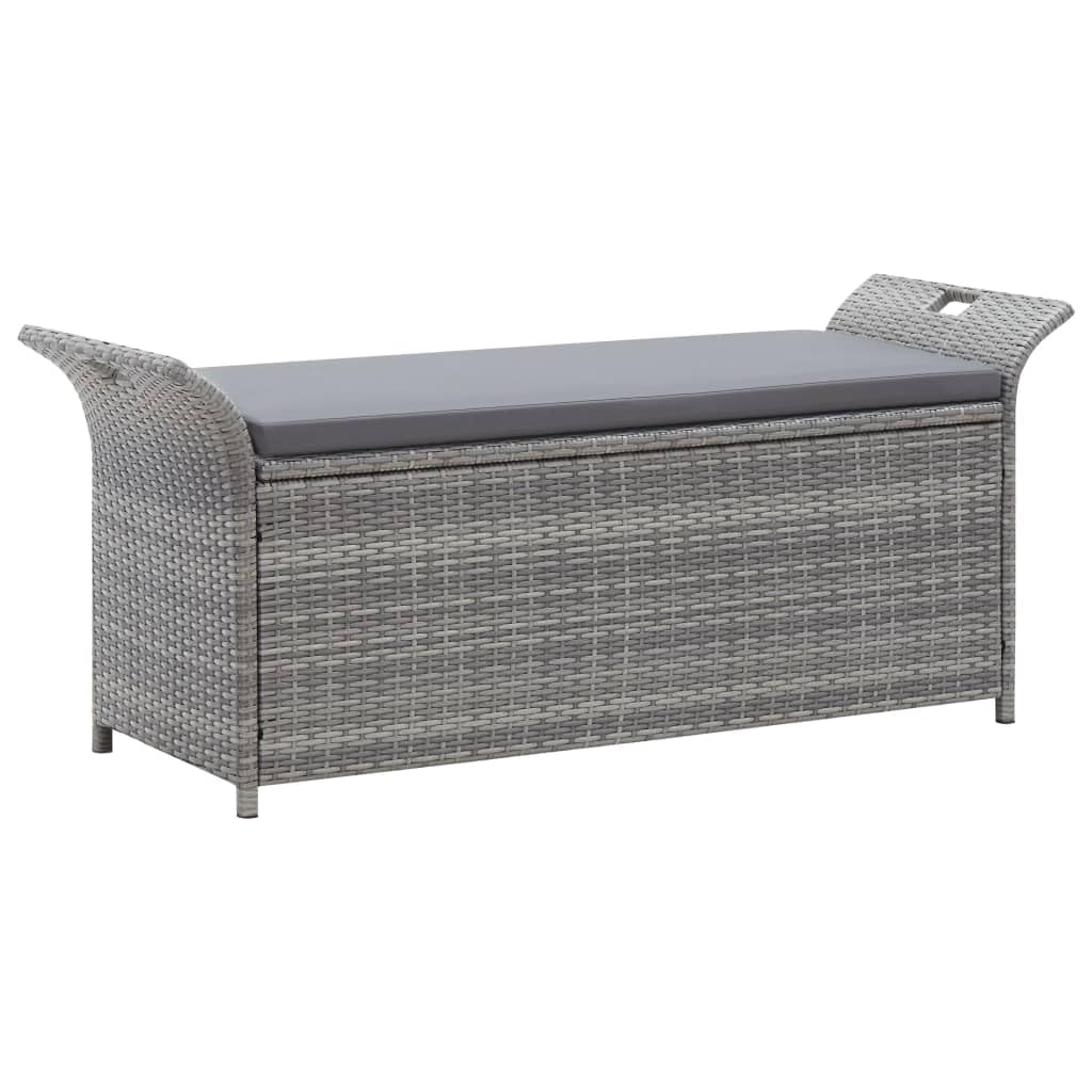 vidaXL Grey Poly Rattan Outdoor Adjustable Bench with a Dark Grey Cushion Storage Function, WaterResistant & Sturdy Design, Su