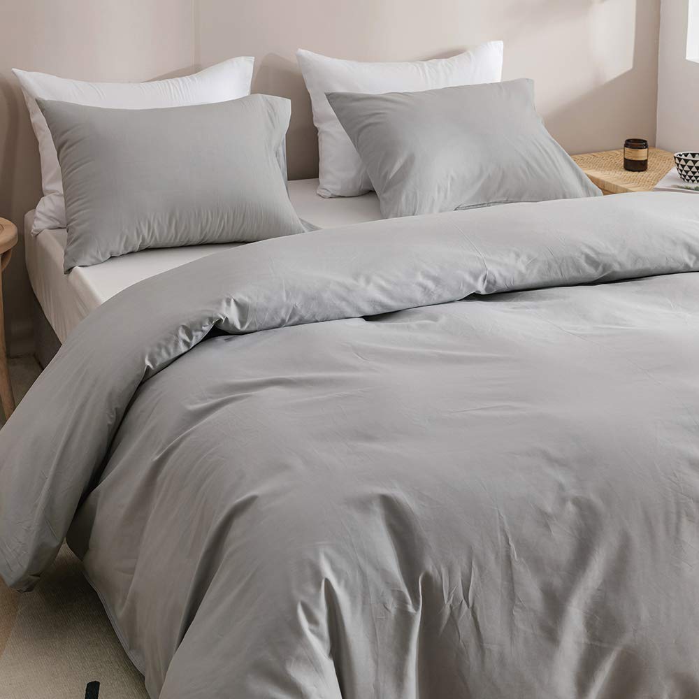 Clothknow Grey Comforter Sets Light Grey Bedding Comforter Set Twin Boys Men Comforter Solid Silver Gray Comforter 3Pcs Gray Bed