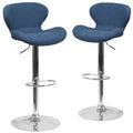 2 Pk. Contemporary Blue Fabric Adjustable Height Barstool with Chrome Base