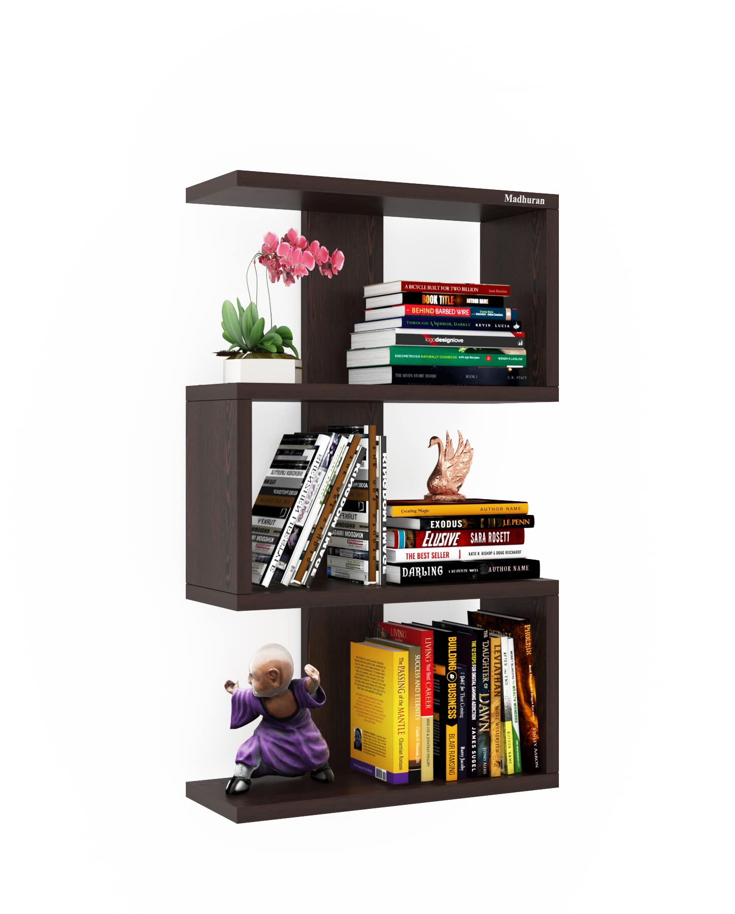 Madhuran Nexo Engineered Wood Wall Mounted Books Storage Shelf Racks Stands (Wenge Finish) Living Room Library Home Decor Organi