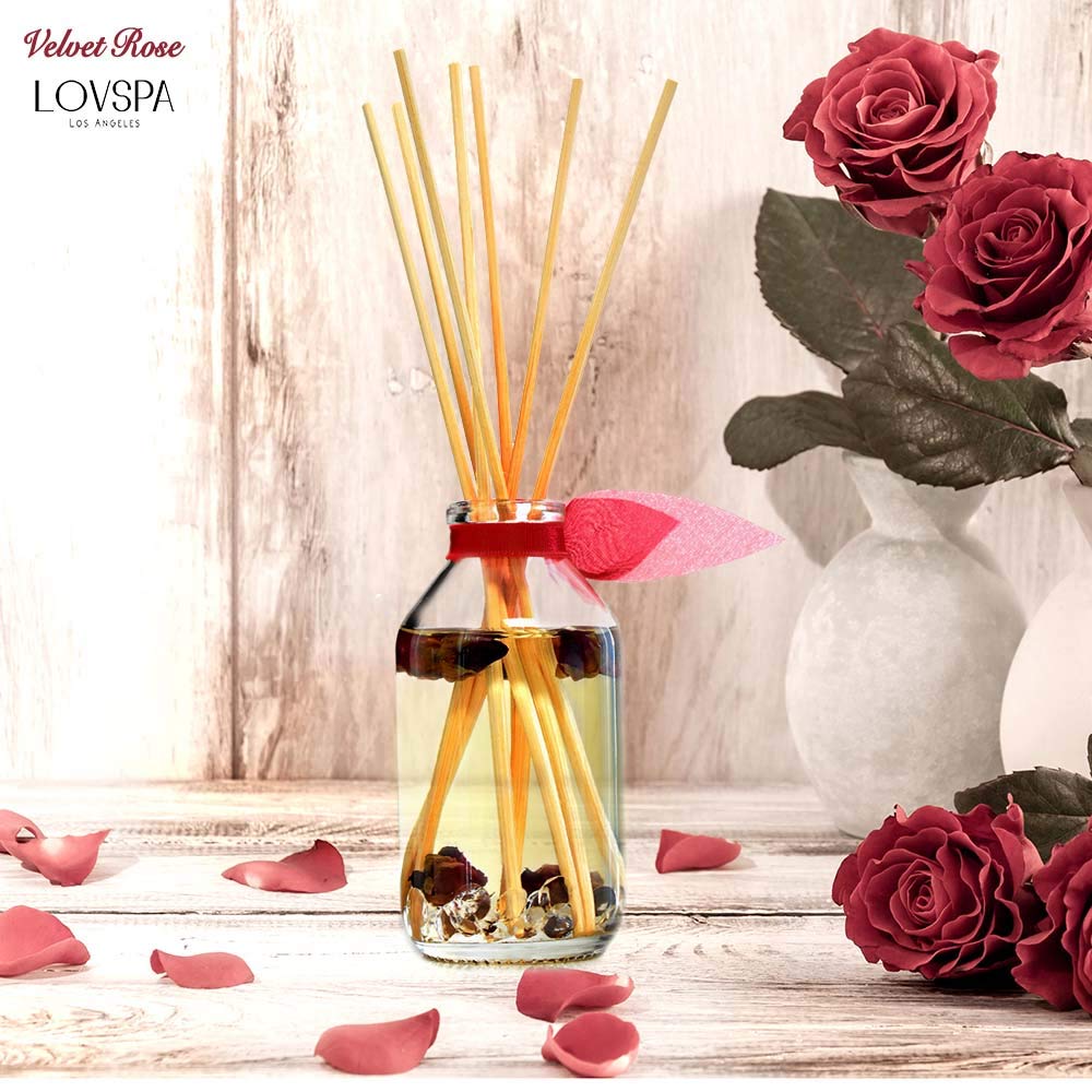 Lovspa Velvet Rose Reed Diffuser Set - Floral Scent Diffuser For Home With Long Lasting Fragrance - Non-Toxic Oil Reed Diffuser