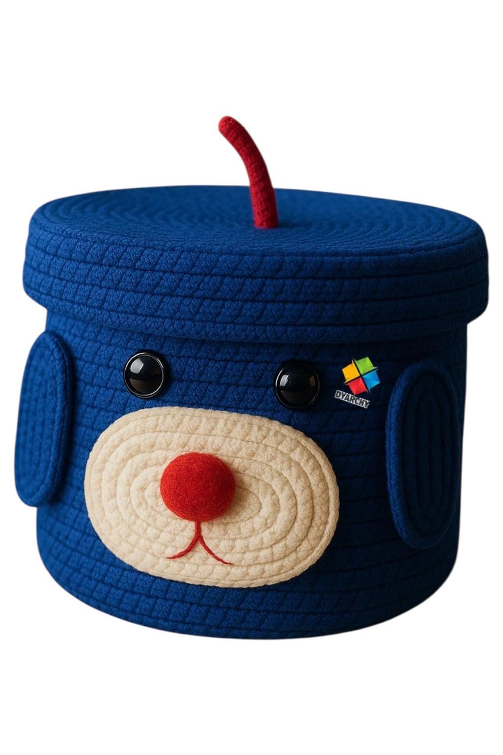 DYARCHY Cute Dog Storage Basket with Lid, Cotton Rope Container, Decorative Kids Room Organiser (DARKBLUE)